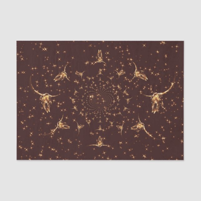 Western Brown Gold Girly Glitter Cow Skull Tissue Paper (Front)