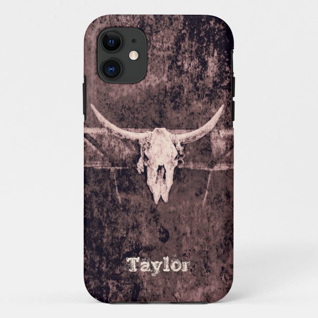 Western Brown Grunge Texture Rustic Bull Skull Case-Mate iPhone Case (Back)