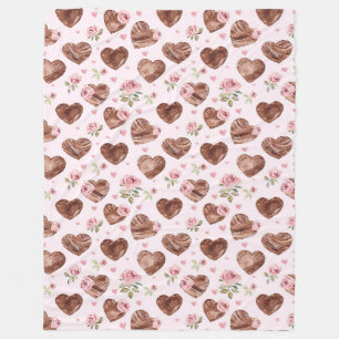 Western Brown Hearts Pink Floral Fleece Blanket