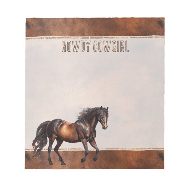 Western Brown Horse Cowboy Cowgirl Notepad (Front)