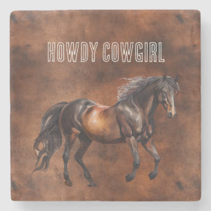 Western Brown Horse Cowboy Cowgirl Stone Coaster