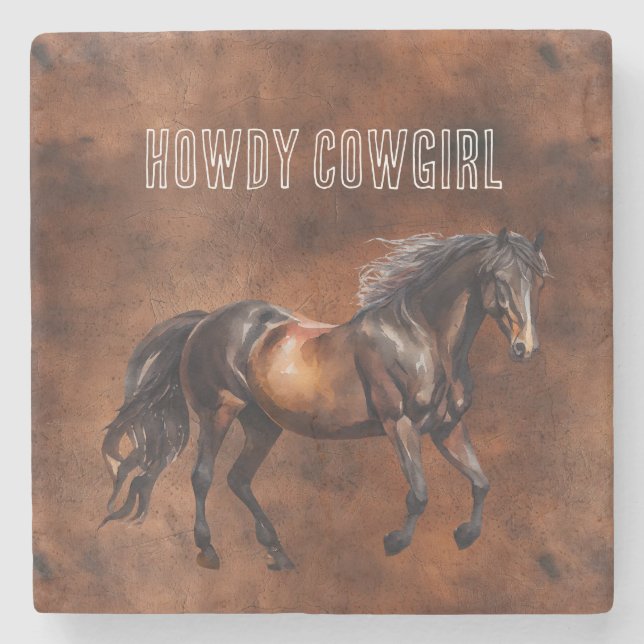 Western Brown Horse Cowboy Cowgirl Stone Coaster (Front)