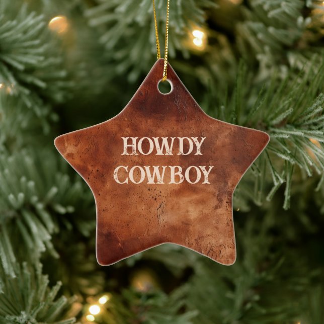Western Brown Howdy Cowboy Brown  Ceramic Tree Decoration (Tree)