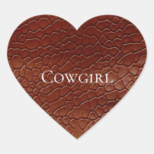 Western Brown Leather Look Animal Heart Sticker