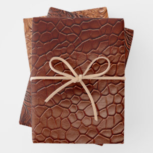 Western Brown Leather Look Animal Wrapping Paper Sheet