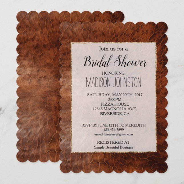 Western Brown Leather Look Cowgirl  Invitation (Front/Back)