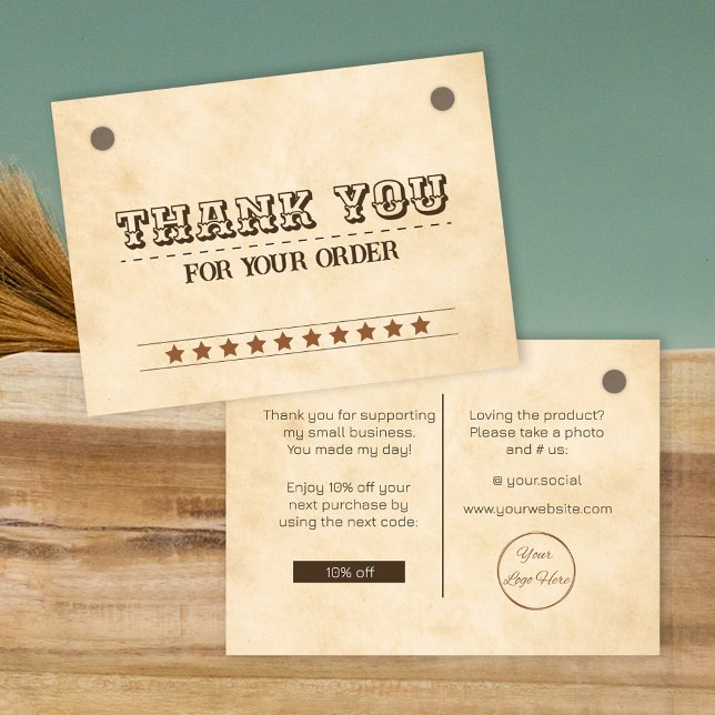 Western brown logo business thank you note card (Creator Uploaded)