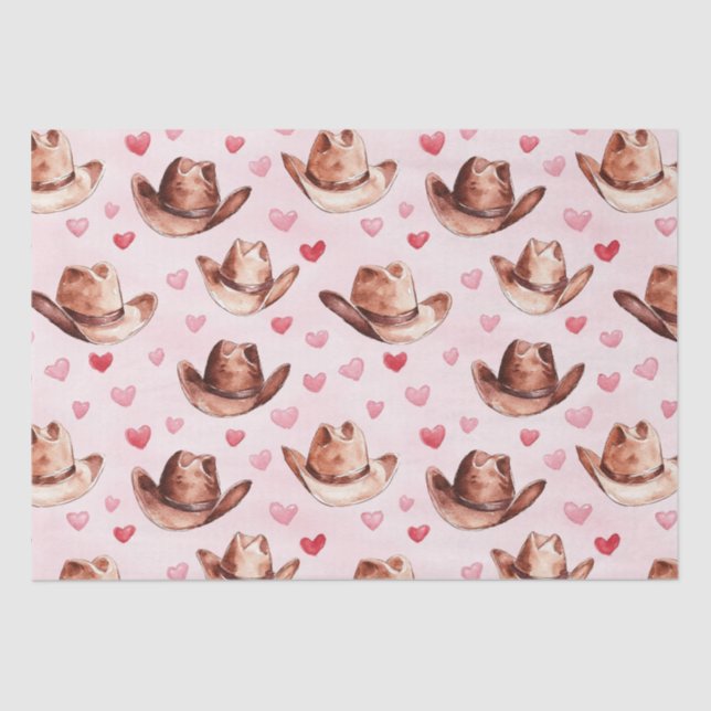 Western Brown Pink Cowgirl Hats Hearts Birthday Tissue Paper (Front)