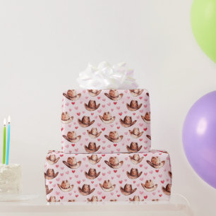 Western Brown Pink Cowgirl Hats Hearts Birthday Wrapping Paper