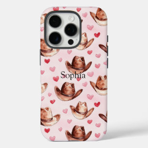 Western Brown Pink Cowgirl Hats Hearts iPhone 16 Pro Case