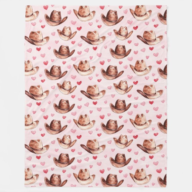 Western Brown Pink Cowgirl Hats Hearts   Fleece Blanket (Front)