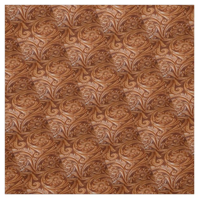 Western Brown Tooled Leather Look Fabric (Swatch)