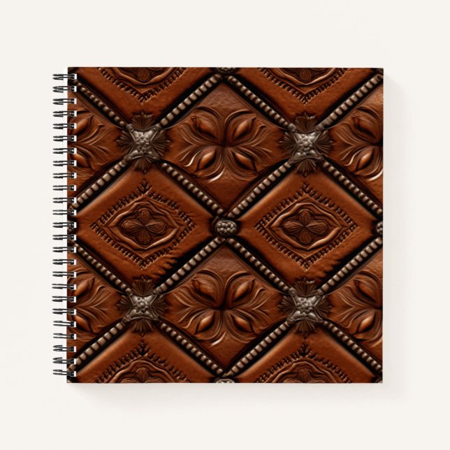 Western brown tooled leather notebook (Front)