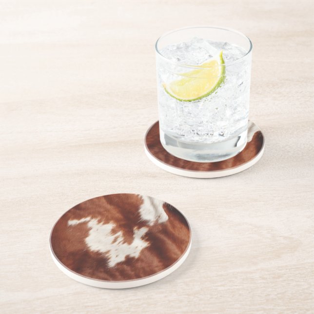 Western Brown White Animal Cowhide Coaster (Side)