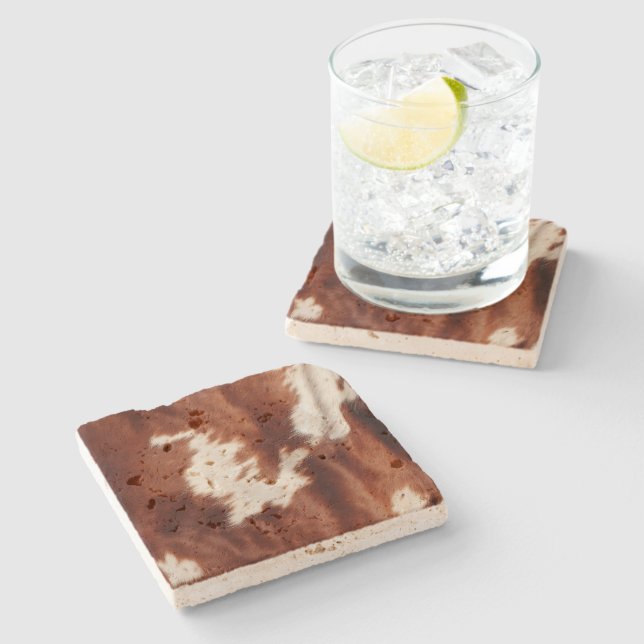 Western Brown White Animal Cowhide Stone Coaster (Side)