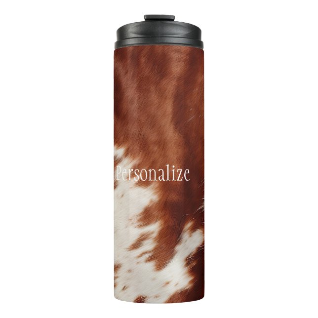 Western Brown White Animal Cowhide Thermal Tumbler (Front)