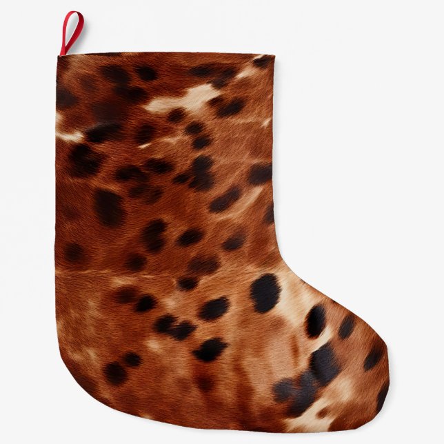 Western Brown White Black Animal Cowhide Large Christmas Stocking (Front)