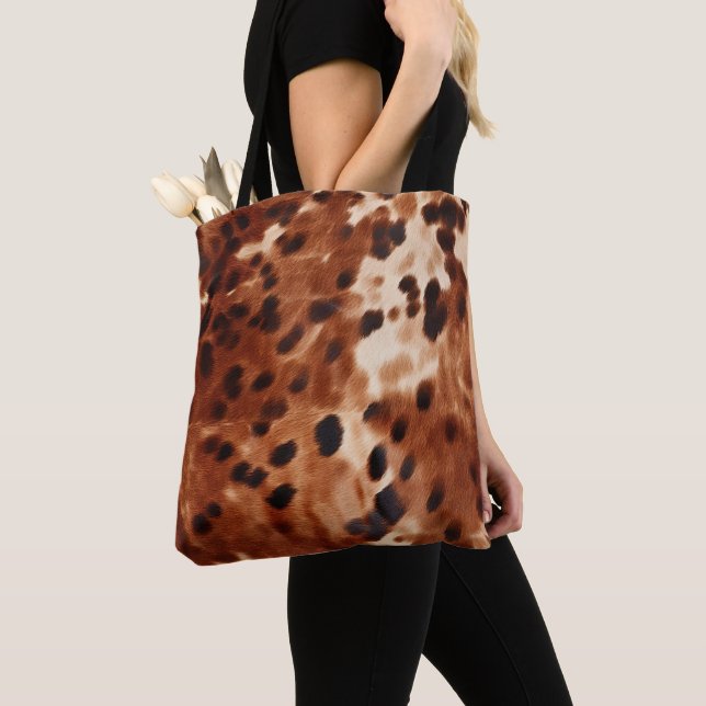 Western Brown White Black Animal Cowhide Tote Bag (Close Up)