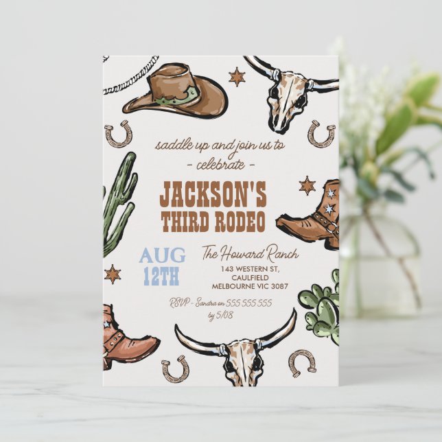Western Brown Wild West Cowboy Rodeo Birthday  Invitation (Standing Front)