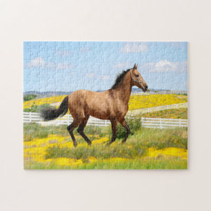 Western Buckskin Horse Running Through a Field Jigsaw Puzzle