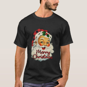 Western Buffalo Plaid Santa Cowboy Merry Christmas T-Shirt