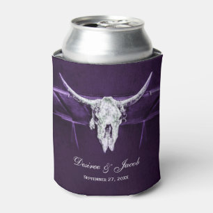 Western Bull Cow Skull Dark Purple White Rustic Can Cooler