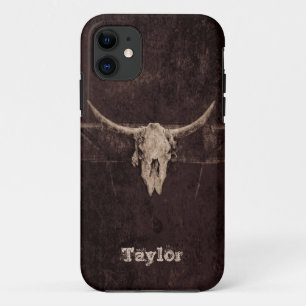 Western Bull Skull Country Brown Beige Old Rustic iPhone 11 Case