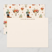 Western Bull Skull Floral Personalised Stationery