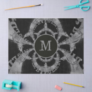 Western Bull Skull Vintage Black White Monogram Tissue Paper