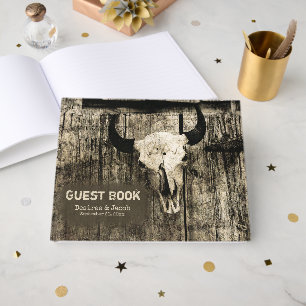 Western Bull Skull Vintage Brown Barn Wood Rustic Guest Book