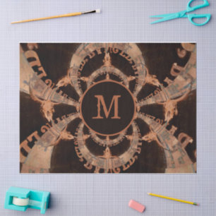 Western Bull Skull Vintage Brown Western Monogram Tissue Paper