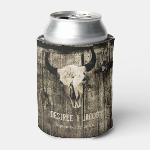 Western Bull Skull Vintage Sepia Rustic Wedding Can Cooler