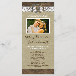 Western Burlap and Lace Horseshoe Wedding Programs Programme
