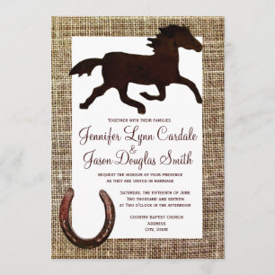 Western Burlap Cowboy Horse Horseshoe Wedding Invitation