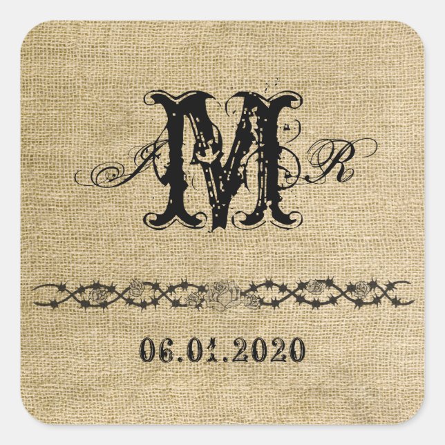 Western Burlap Monogram Sticker (Front)