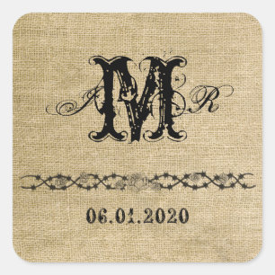 Western Burlap Monogram Sticker