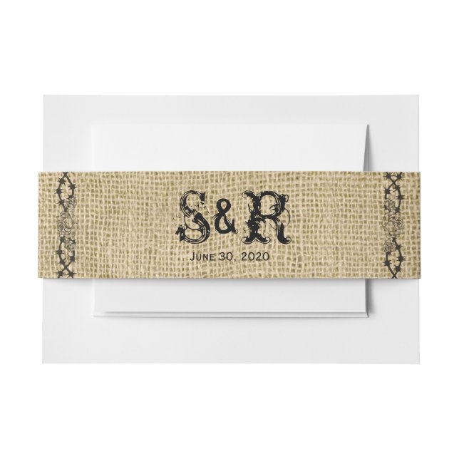 Western Burlap Wedding Belly Band Invitation Belly Band (Front Example)
