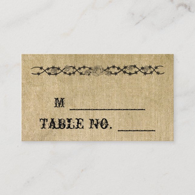 Western Burlap Wedding Place Cards (Front)