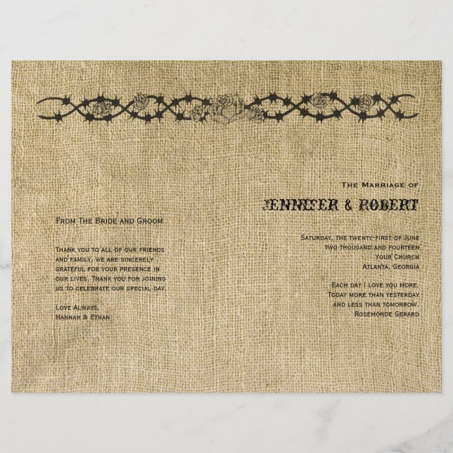 Western Burlap Wedding Program (Front)