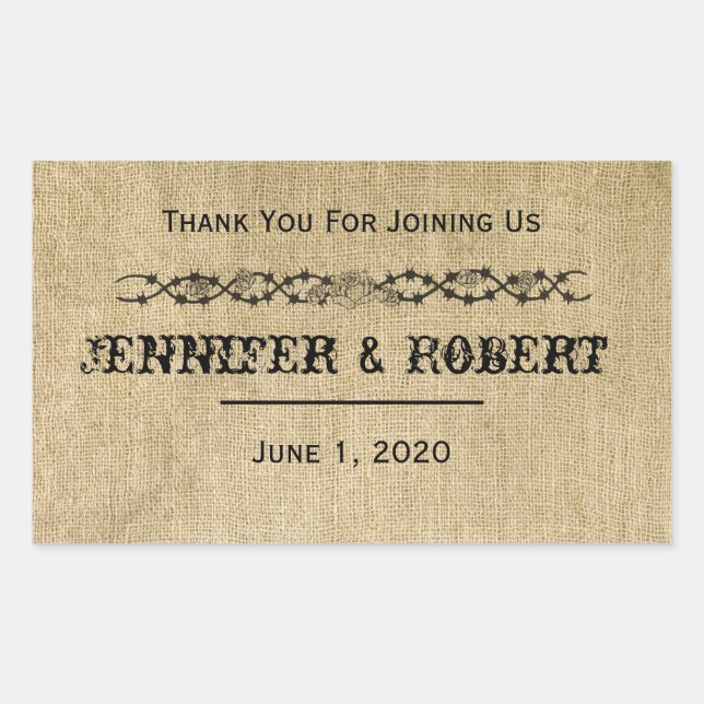 Western Burlap Wedding Water Bottle Label (Front)