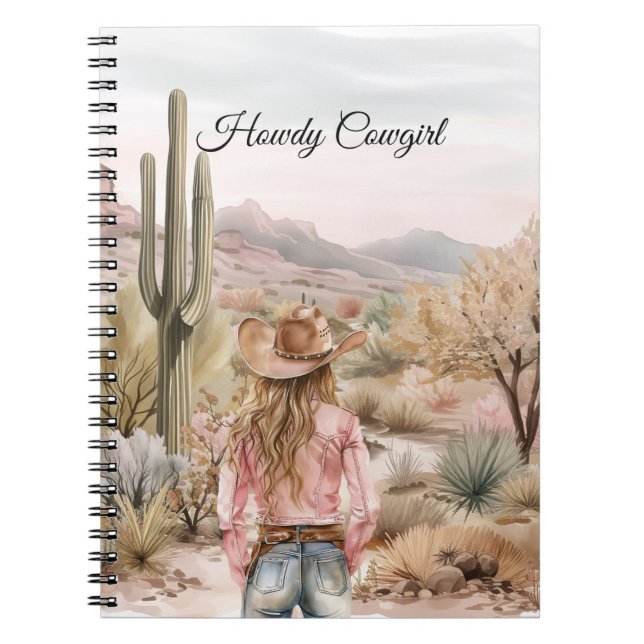 Western Cactus Desert Cowgirl Hat Notebook (Front)