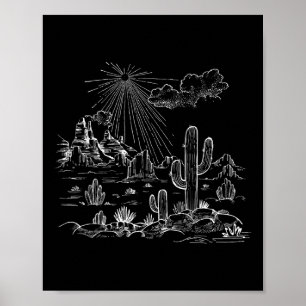 Western Cactus Desert Hiking Mountain Climbing For Poster
