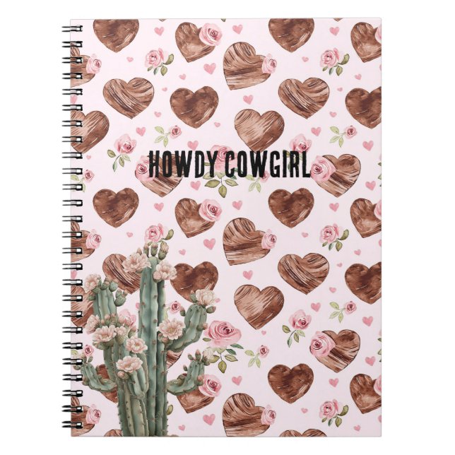 Western Cactus Pink Floral Hearts Notebook (Front)