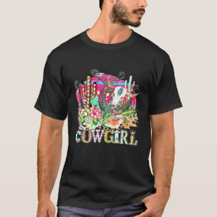 Western Cactus Texas Cowgirl Cow Bull Skull Rodeo T-Shirt