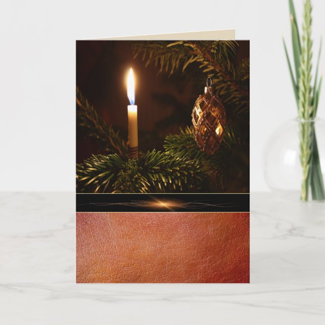 Western Candle Ornament Leather Print Holiday Card (Front)