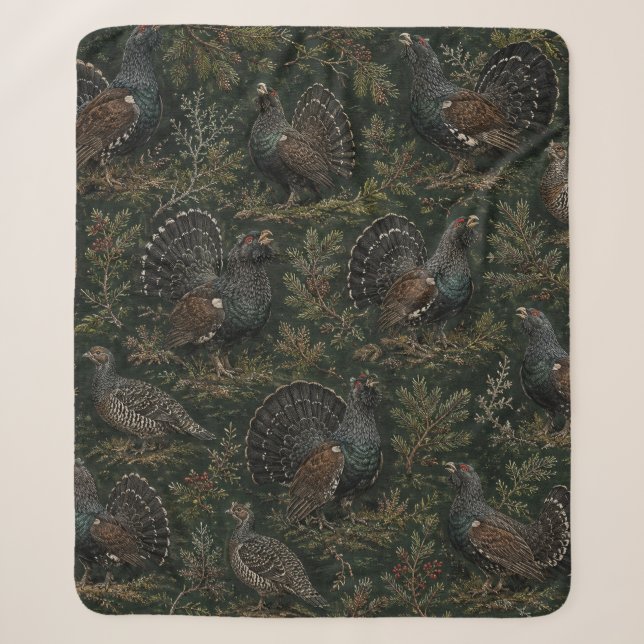 Western capercaillie Illustration Sherpa Blanket (Front)