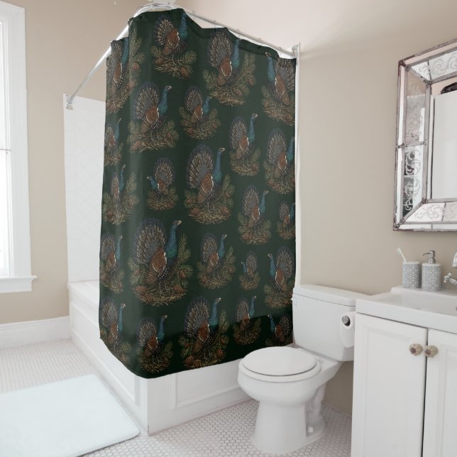 Western capercaillie Illustration Shower Curtain (In Situ)