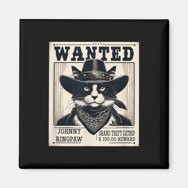 Western Cat Cowboy Mugshot Wanted  Magnet (Front)