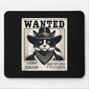 Western Cat Cowboy Mugshot Wanted Mouse Mat