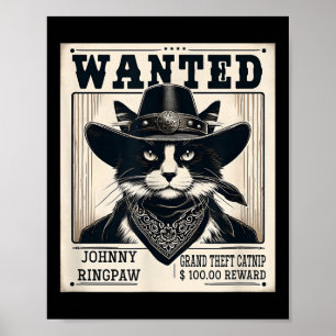 Western Cat Cowboy Mugshot Wanted Poster